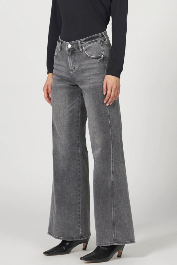 Micah Charcoal Mid Rise Wide Leg Jean