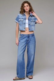 Short Sleeve Cropped Trucker Jacket