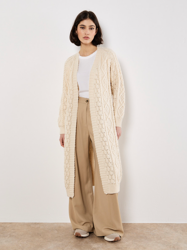 Cable Knit Open Cardigan - Midi Length