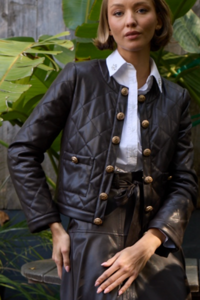 Stella Faux Leather Quilted Jacket - Chocolate