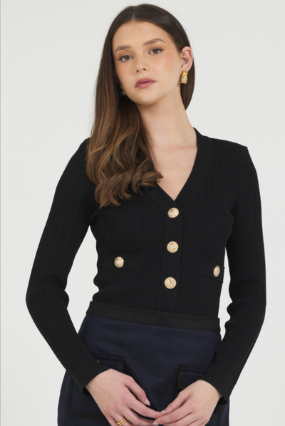 Fitted Cardigan with Gold Snaps