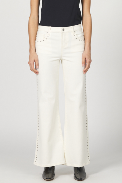 Micah Studded Wheat Mid Rise Wide Leg Jean