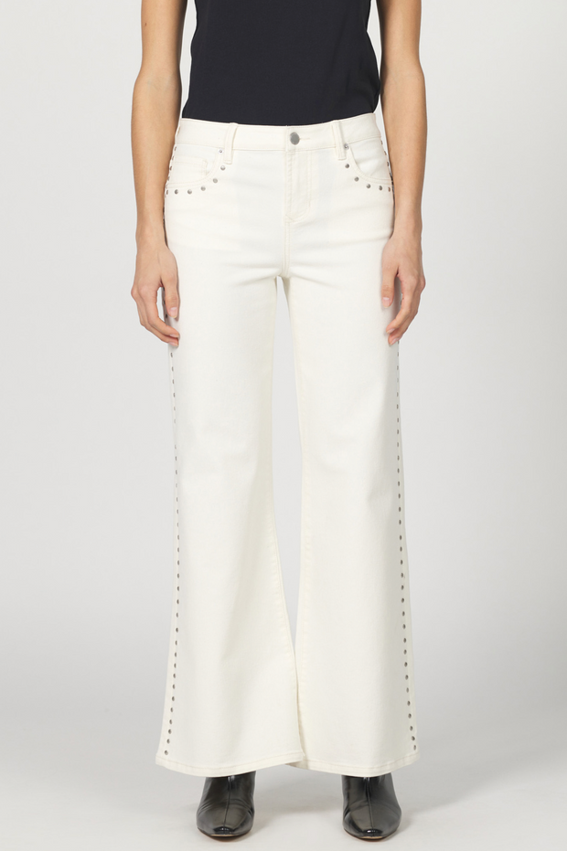 Micah Studded Wheat Mid Rise Wide Leg Jean
