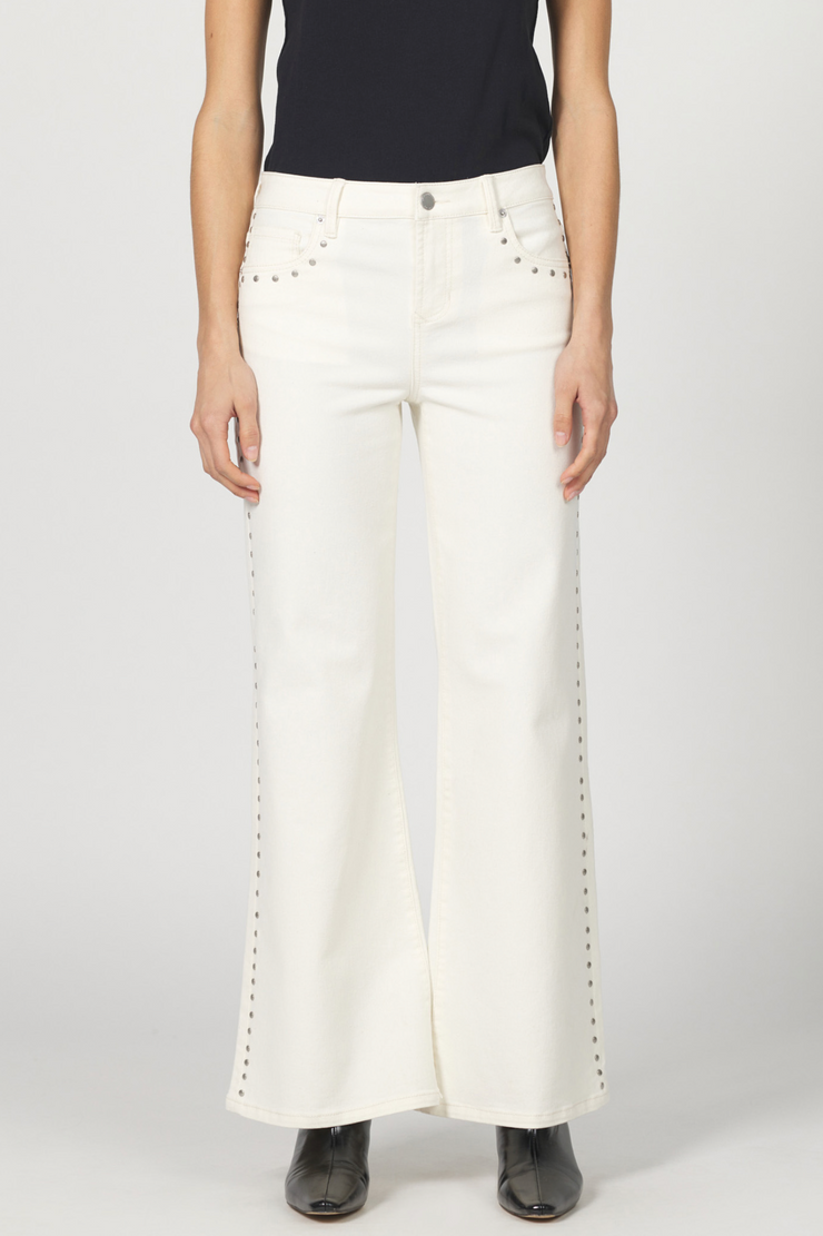 Micah Studded Wheat Mid Rise Wide Leg Jean