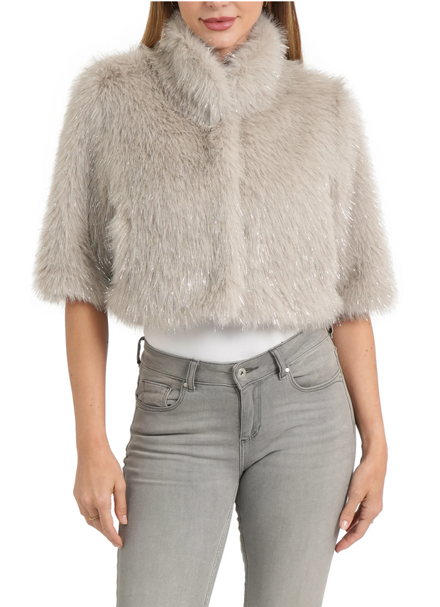 Allison Silver Faux Fur Shrug