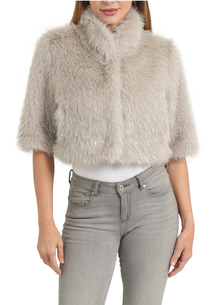 Allison Silver Faux Fur Shrug