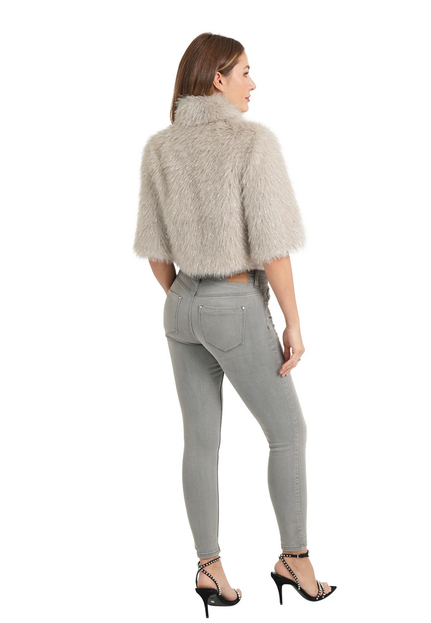Allison Silver Faux Fur Shrug