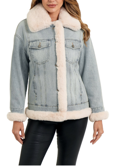 Suzie Denim Jacket with Faux Fur Trim