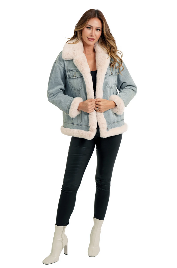 Suzie Denim Jacket with Faux Fur Trim