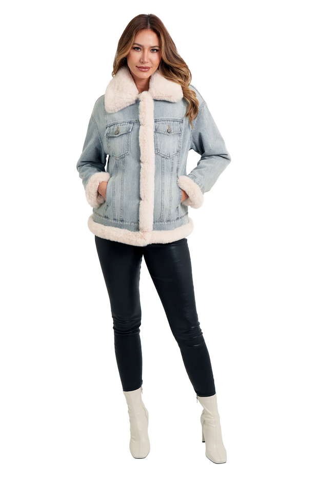 Suzie Denim Jacket with Faux Fur Trim