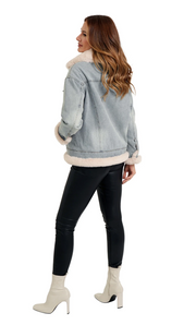Suzie Denim Jacket with Faux Fur Trim