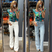 Tropical Print Sleeveless Ruffle Printed Top
