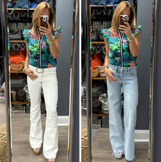 Tropical Print Sleeveless Ruffle Printed Top