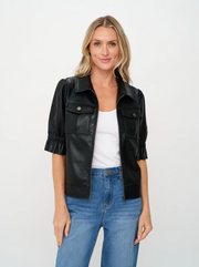 Jennie Faux Leather Flutter Sleeve Jacket