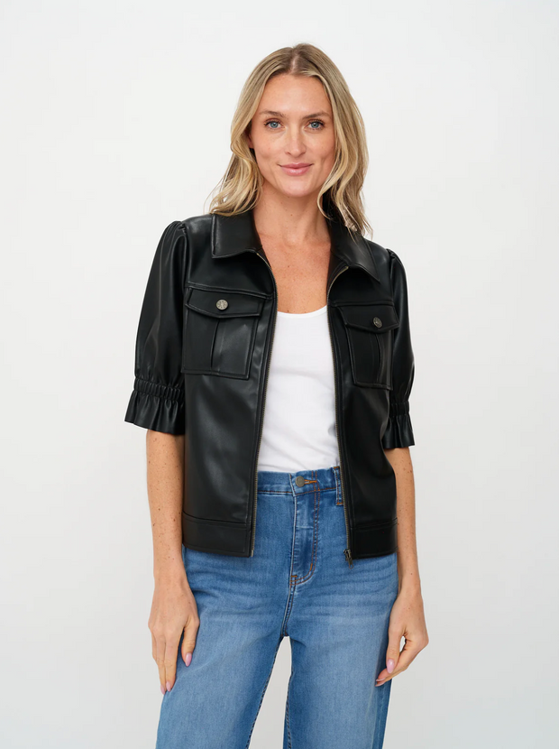 Jennie Faux Leather Flutter Sleeve Jacket