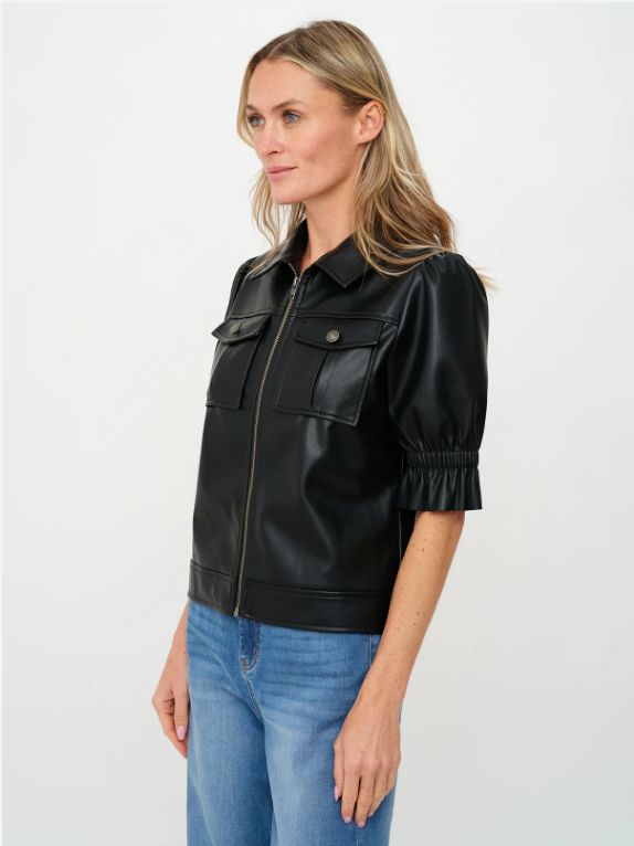 Jennie Faux Leather Flutter Sleeve Jacket