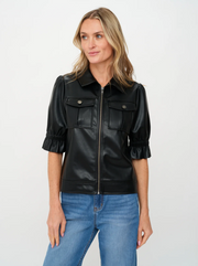 Jennie Faux Leather Flutter Sleeve Jacket