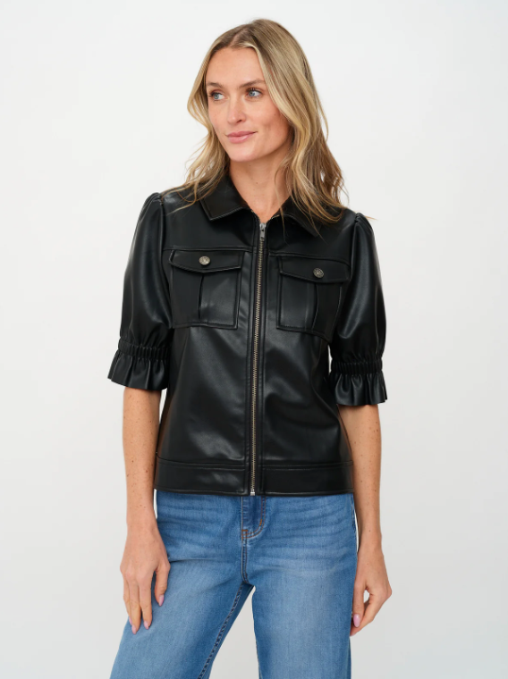Jennie Faux Leather Flutter Sleeve Jacket