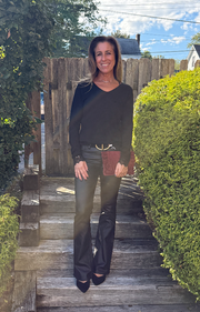 Kari Long Sleeve V Neck Tee with Lace Trim