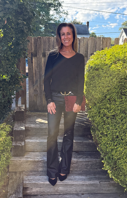 Kari Long Sleeve V Neck Tee with Lace Trim