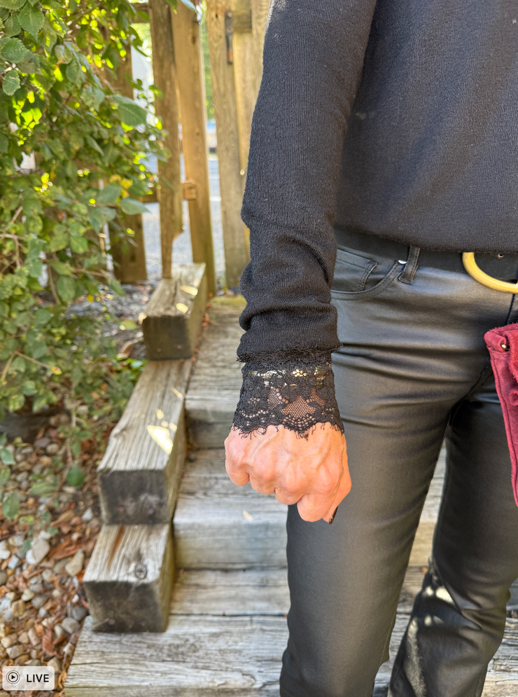 Kari Long Sleeve V Neck Tee with Lace Trim