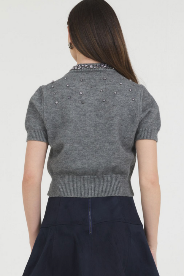 Jewel Neck Short Sleeve Cardigan