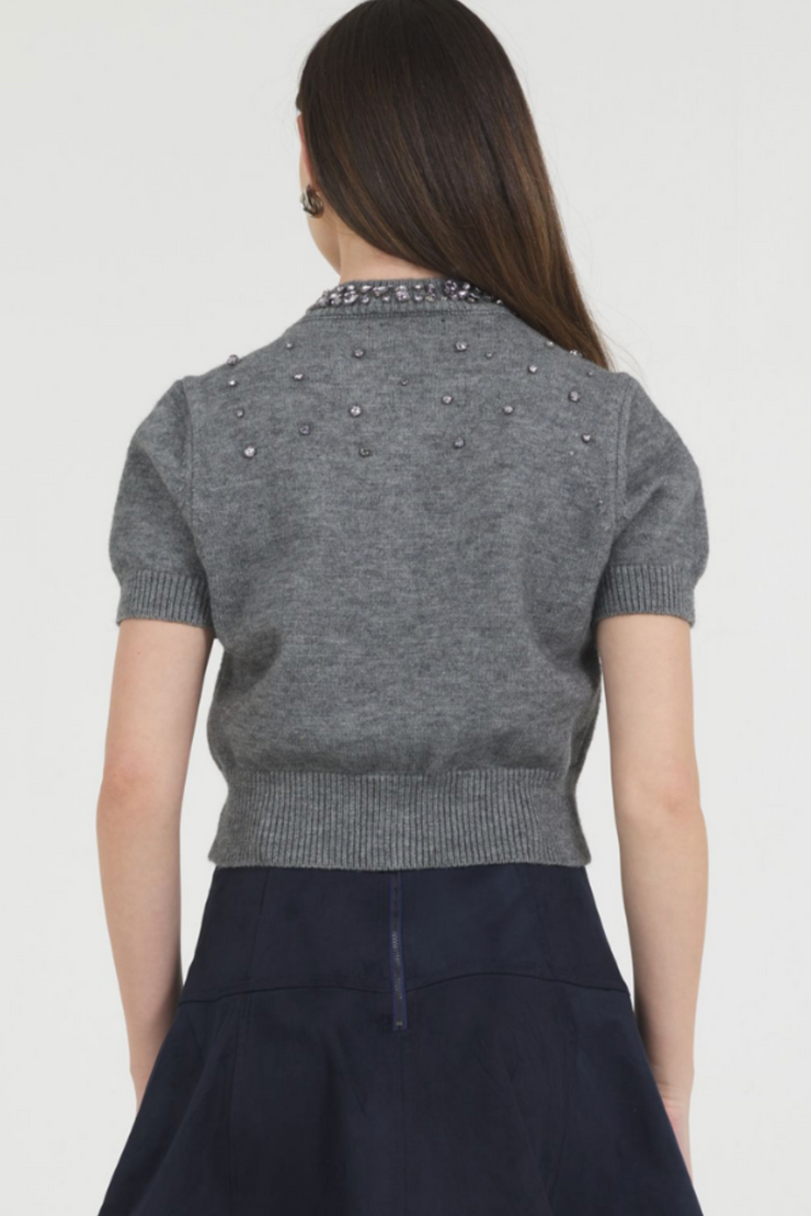 Jewel Neck Short Sleeve Cardigan