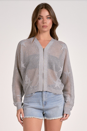 Metallic Star Zip Cardigan
