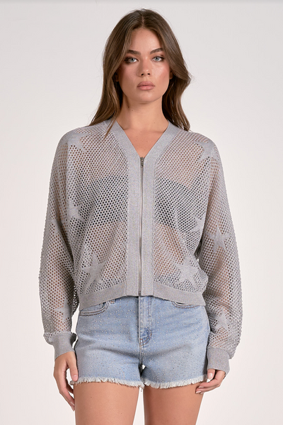 Metallic Star Zip Cardigan