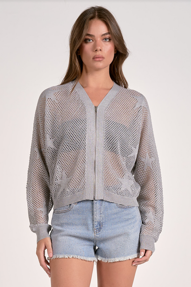 Metallic Star Zip Cardigan