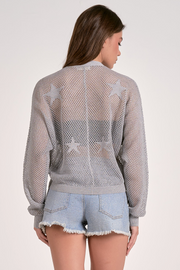 Metallic Star Zip Cardigan