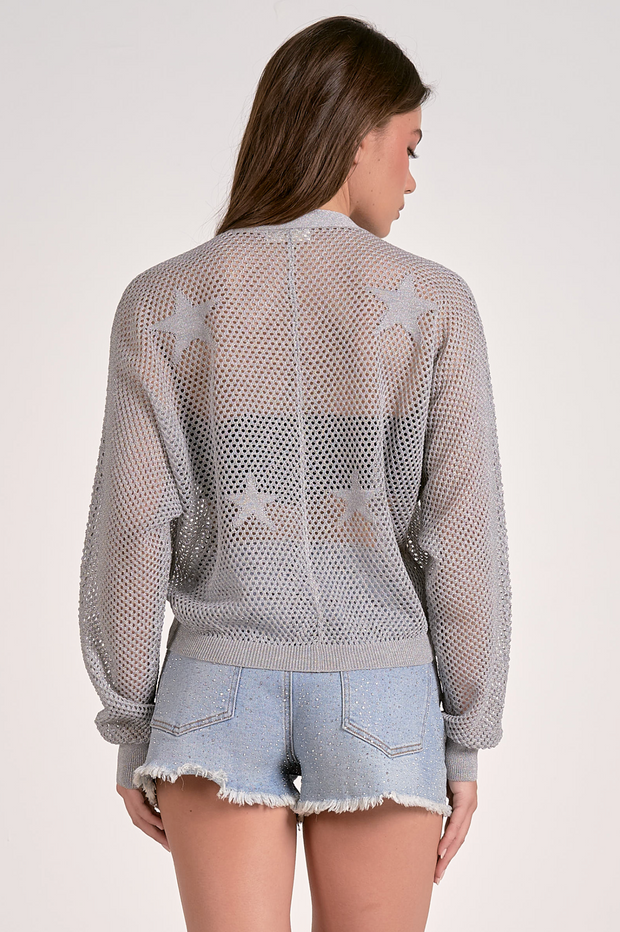 Metallic Star Zip Cardigan