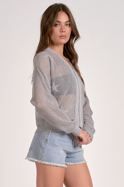 Metallic Star Zip Cardigan