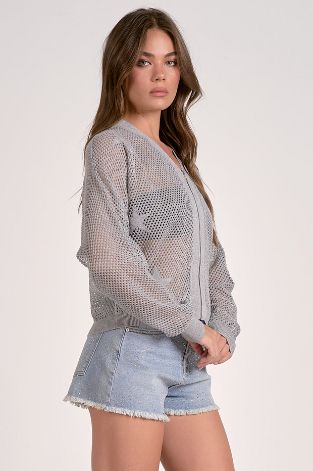 Metallic Star Zip Cardigan