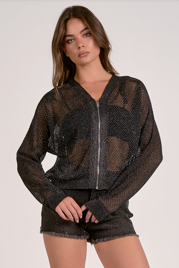 Metallic Star Zip Cardigan