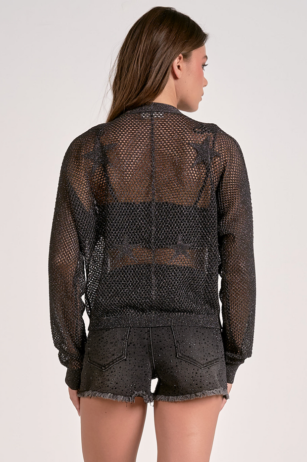 Metallic Star Zip Cardigan