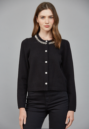 Pearl & Rhinestone Embellished Knit Cardigan