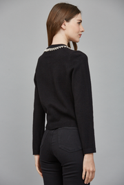 Pearl & Rhinestone Embellished Knit Cardigan