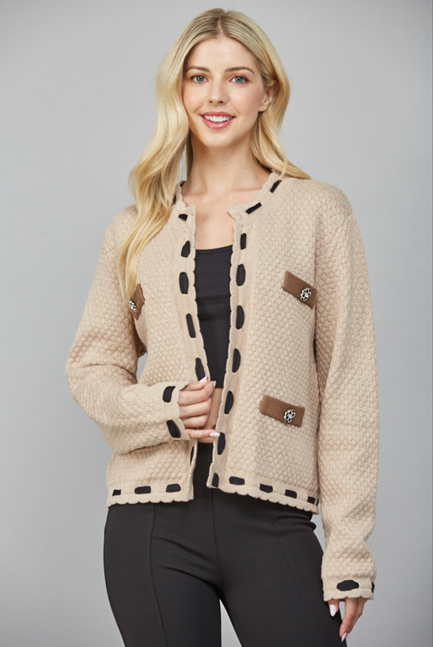 Ribbon Trimmed Cardigan