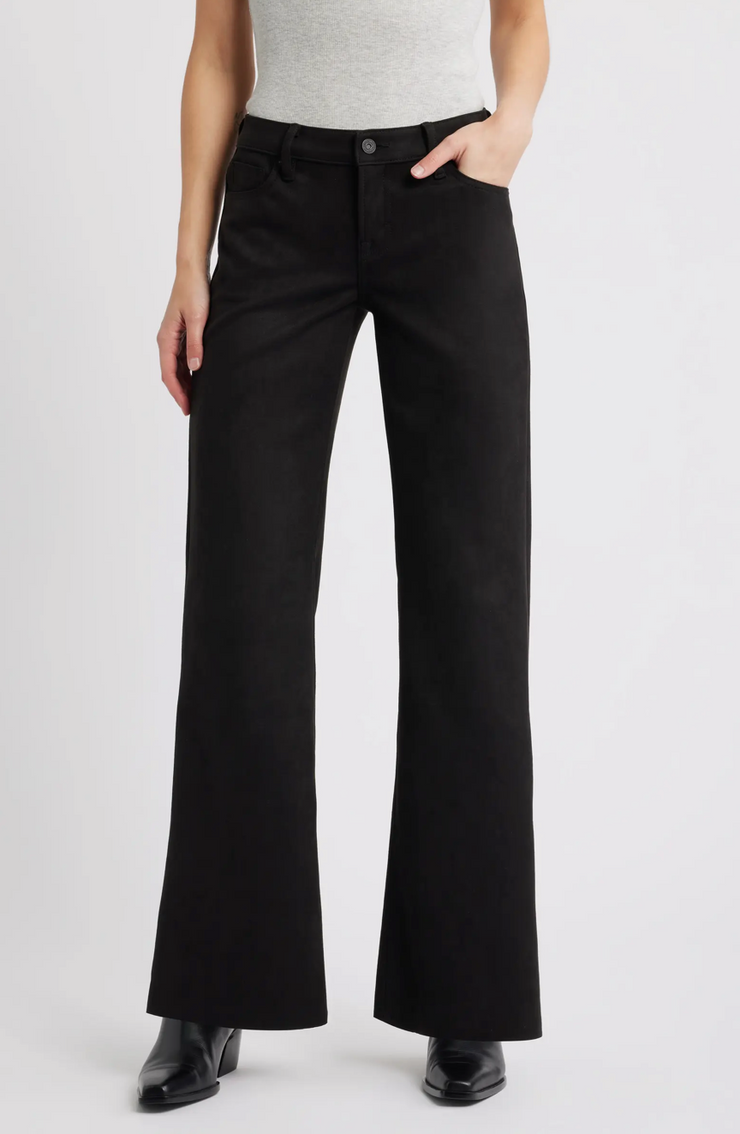 Mia Faux Suede Comfort Low Rise Flare Pants - Black
