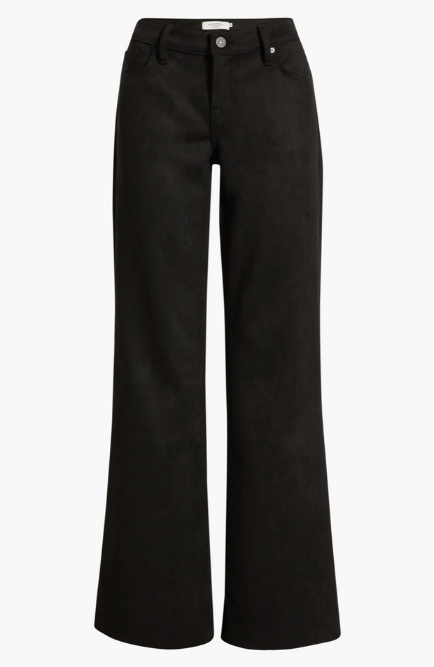 Mia Faux Suede Comfort Low Rise Flare Pants - Black