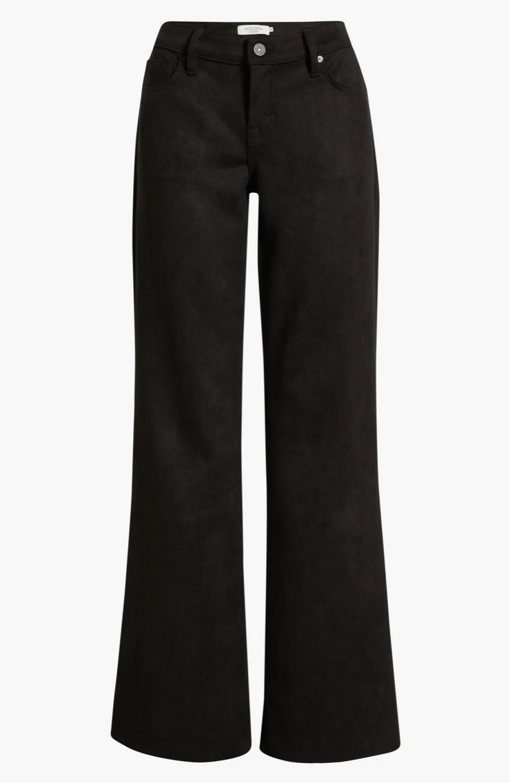 Mia Faux Suede Comfort Low Rise Flare Pants - Black