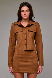 Shrunken Suede Button Up Shirt Jacket