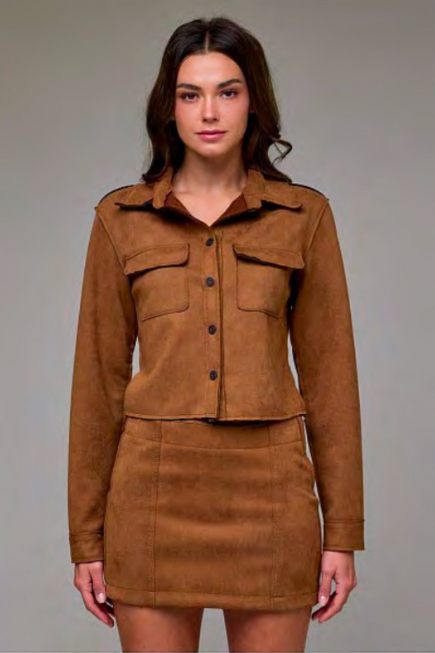 Shrunken Suede Button Up Shirt Jacket