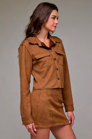 Shrunken Suede Button Up Shirt Jacket