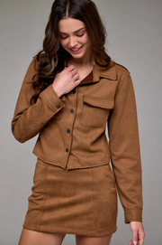 Shrunken Suede Button Up Shirt Jacket