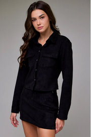 Shrunken Suede Button Up Shirt Jacket