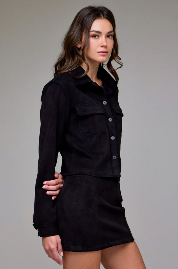 Shrunken Suede Button Up Shirt Jacket