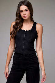 Suede Bodycon Front Zipper Top