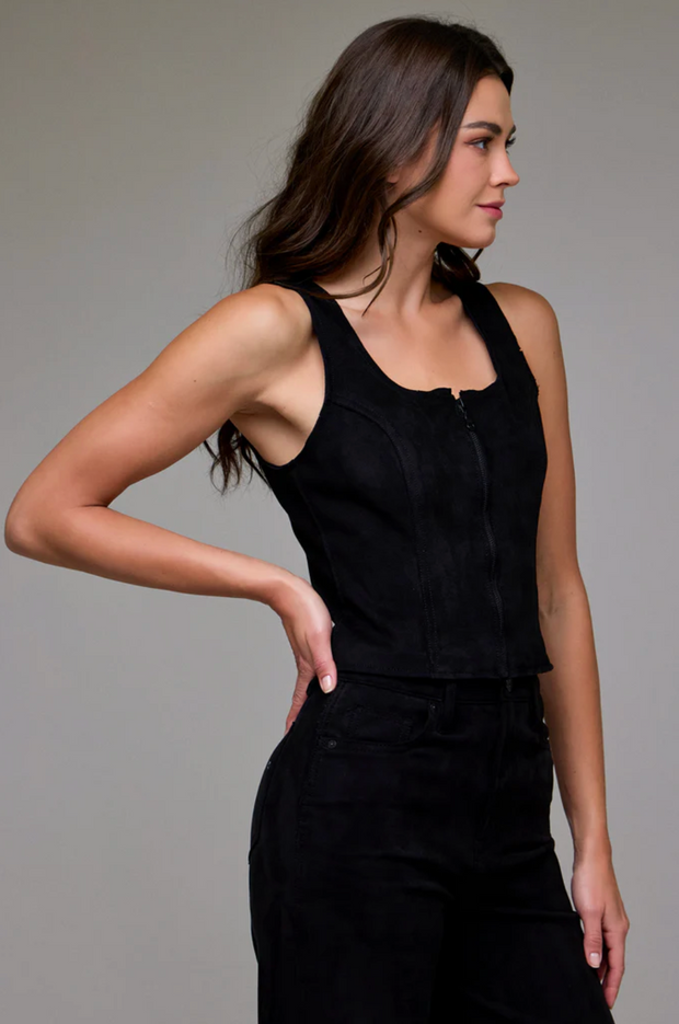Suede Bodycon Front Zipper Top